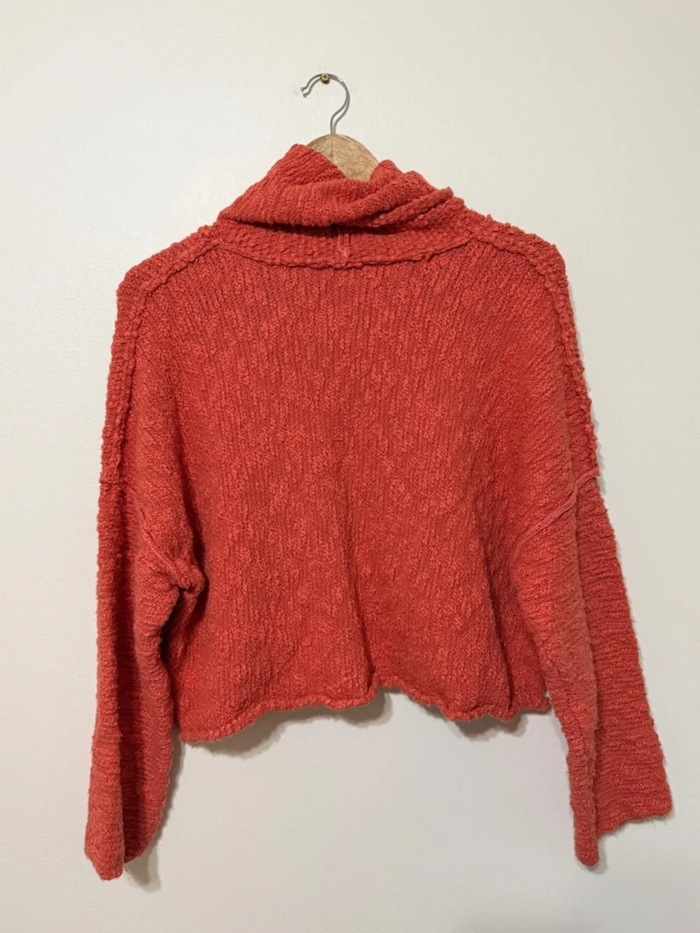 Free People Big Easy Cowl Neck Sweater Small Oversized Burnt Orange Fall EUC